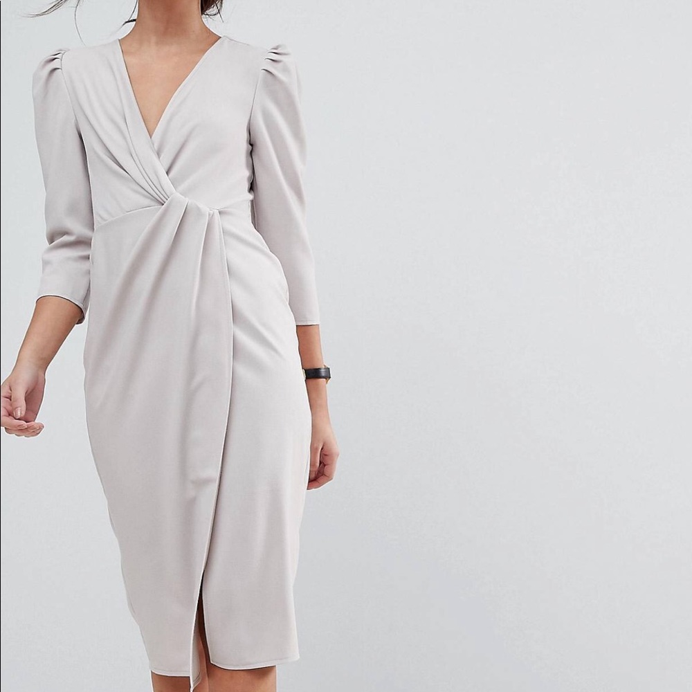 ASOS Ivory wrap front midi dress